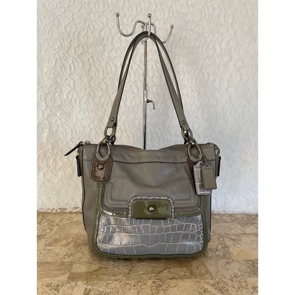 Coach Kristin gray croc Leather Hobo Crossbody Shoulder Bag Handbag tote 18302 - Picture 1 of 9